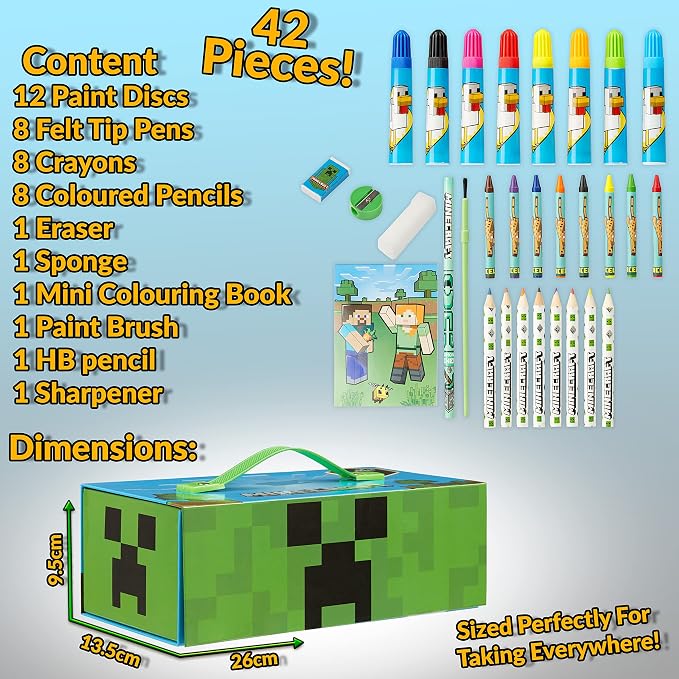 Minecraft Colored Pencils Art Supplies Set Crayons Watercolor Paints Colored Markers Coloring Drawing Kit Creeper Art Set Case Gamer Gifts for Boys