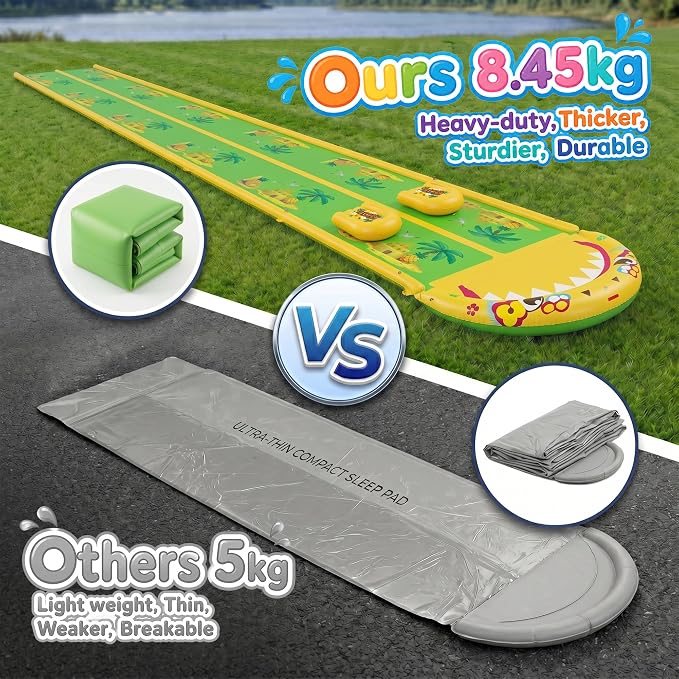 40×5.9FT Heavy Duty Slip and Slide with Sprinkler and 2 Boards, Water Slide for Adults with 3-Way Water Sprinkler, Giant Slip n Slide for Outdoor Backyard Lawn Kids Teens and Adults (Yellow&Green)