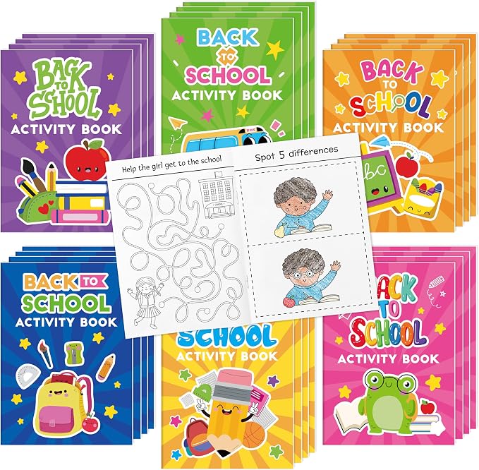 Back to School Activity Books for Kids - 24Pcs First Day of School Mini Games Coloring Book Set Bulk Mazes Word Search Word Scramble Games for Classroom DIY Art Gifts New School Year Party Favors