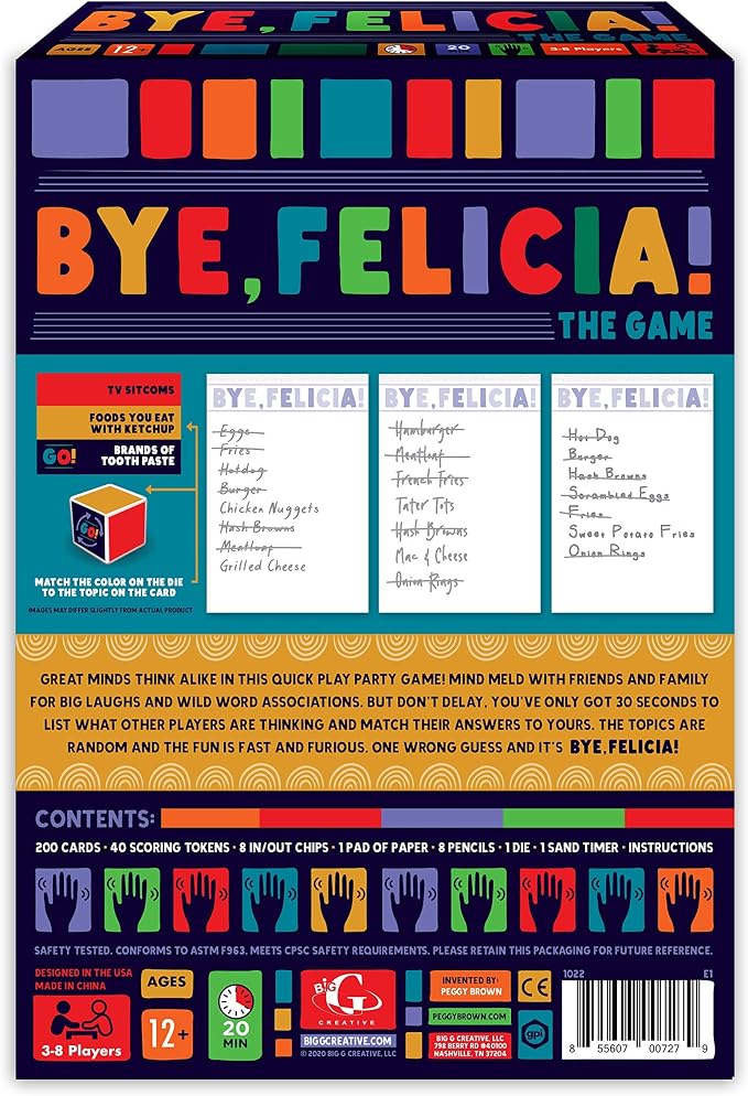 Big G Creative: Bye, Felicia! Party Game,The Fast-Paced Board Game with a Goodbye Diss, for Teens & Adults, 3 to 8 Players, for Ages 12 and up