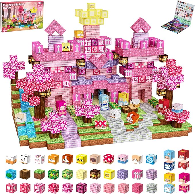 200PCS Magnetic Blocks Building Toys for Kids - 0.8in Magnet Cubes Cherry Blossom Forest Theme Toddler Toys, STEM Preschool Educational Sensory Construction Set, Birthday Gifts for Boys Girls Age 3-8