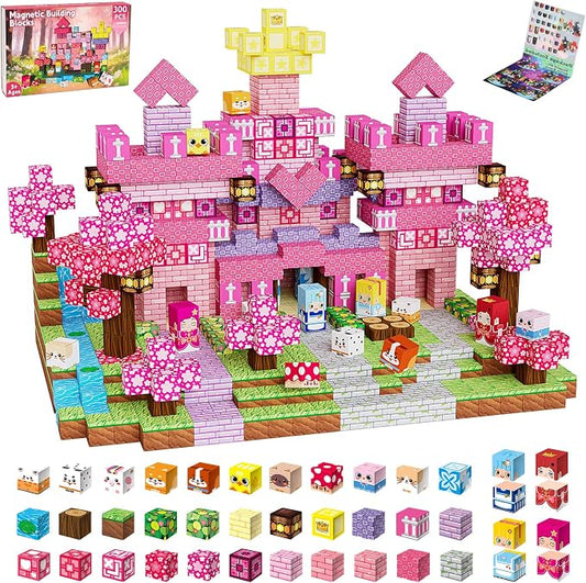 200PCS Magnetic Blocks Building Toys for Kids - 0.8in Magnet Cubes Cherry Blossom Forest Theme Toddler Toys, STEM Preschool Educational Sensory Construction Set, Birthday Gifts for Boys Girls Age 3-8