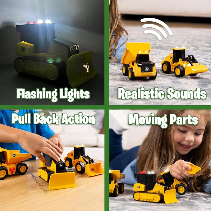 John Deere 3-Pack Realistic Set Lights and Sound 5" Farm Construction Vehicles