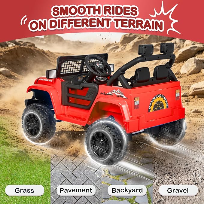 12V 7AH Kids Ride-On Truck Car, Electric Car with Parent Remote Control, Spring Suspension, LED Lights, Bluetooth, Music, Bright Red