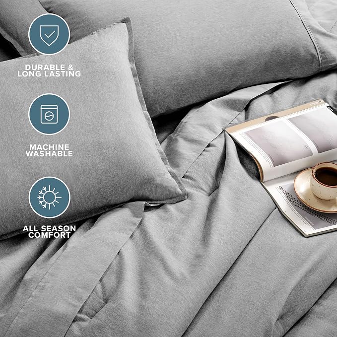 Bare Home Bed-in-A-Bag 7 Piece Comforter & Sheet Set - King - Goose Down Alternative - Ultra-Soft 1800 Premium Bedding Set - Cationic (King, Heathered Charcoal)