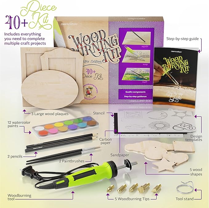 Craft Culture Beginners Wood Burning Kit for Kids, Teenage Boys & Girls - Easter Gifts for Boy & Girl - Craft Projects Birthday Gift Idea for Children Teen Woodburning DIY Hobby Kits Art Activities