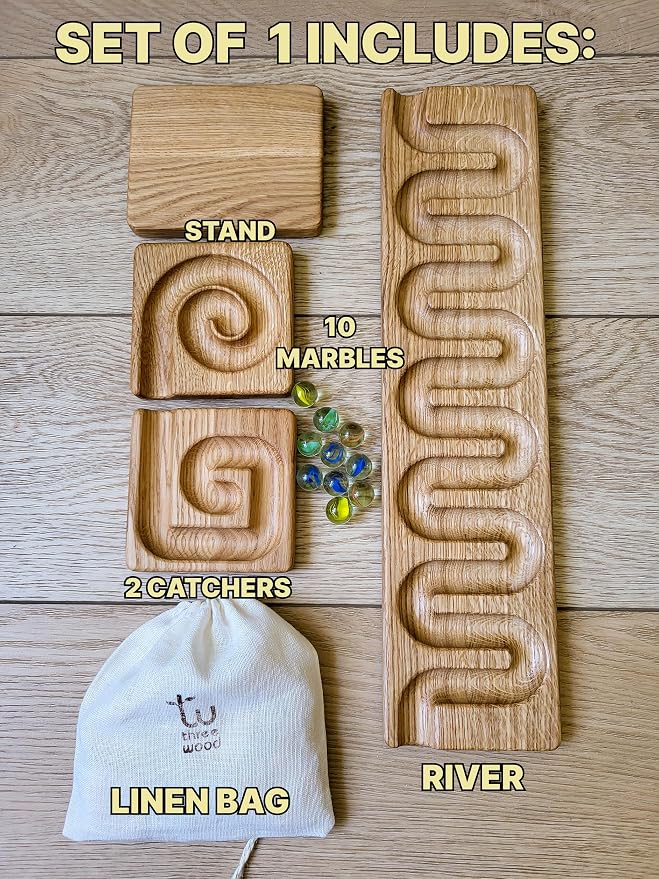 Marble Race Marble Personalized Wooden Maze Board Ball Run Course Gift for Kids Winding Track Roller (River)