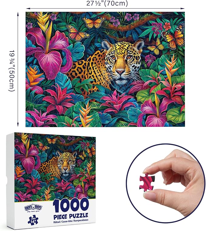 BenBen Puzzles for Adults 1000 Pieces, Jungle Leopard, Challenging Jigsaw Puzzle for Game Night Home Décor (27.5” x 19.7”)