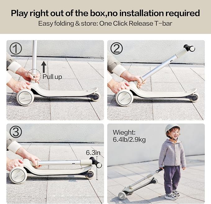 3 Wheel Scooter for Kids Ages 3-18, Up to 220 Lbs, Kids Scooter with Adjustable Lean-To-Steer Switch, Foldable, Lightweight, Wide Anti-Slip Deck, Adjustable Height Handlebar, Light-Up Wheels