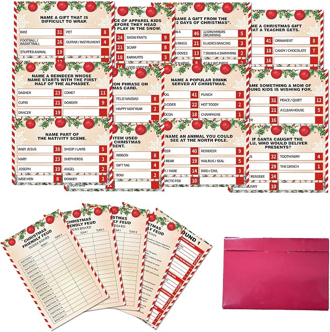 Christmas Friendly Feud Game, Xmas Balls Themed Party Game for Family, Winter Party Supplies and Activities Decorations, Holiday Trivia Games for Large Groups, 1 Pack(01)