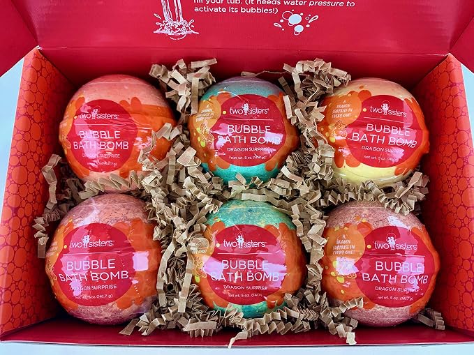 Dragon Bath Bombs for Kids with Surprise Toys Inside (6 Pack) - Large Bubble Bomb, Gentle and Safe, USA Made, Birthday Gift for Boys and Girls by Two Sisters
