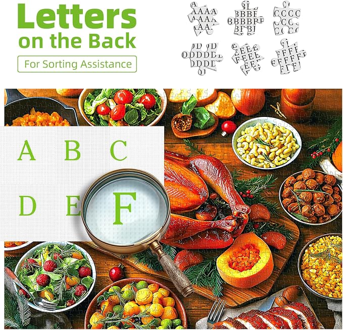 Delicious Dinner 500 Piece Food Puzzles for Adults, Fun Turkey Puzzles for Adults 500 Pieces with HD Print & Poster, 15" X 23" Dust Free Halloween Thanksgiving Christmas Family Games
