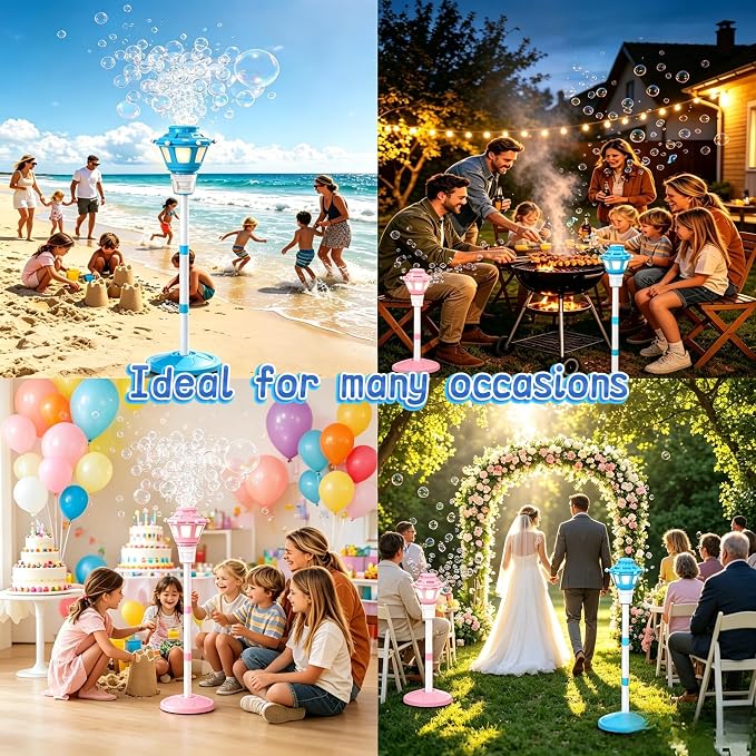 Bubble Machine for Kids Toddlers - Rechargeable Automatic Bubble Machine with Lights, Bubble Blower with Adjustable Stand up to 47 Inch for Backyard Games, Birthday Party, Outdoor Play