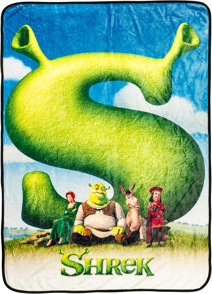 Silver Buffalo Shrek Movie Poster Featuring Donkey, Princess Fiona, and Lord Farquaad 45" x 60" Fleece Throw, Soft and Cozy Blanket, 250 GSM
