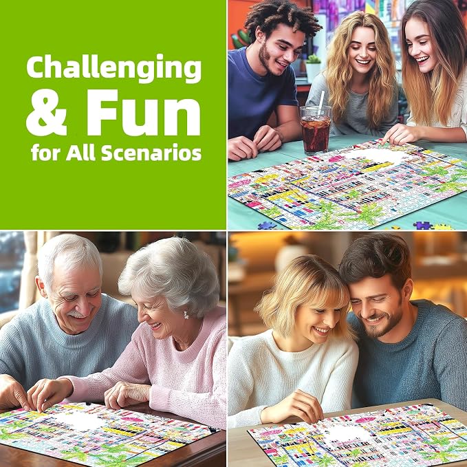 Beach Puzzles for Adults 1000 Pieces, Difficult Challenging Art Jigsaw Puzzles Summertime Seaside Scene for Gifts Adults and Teens for Party Game Family Fun (27.5"x19.7")