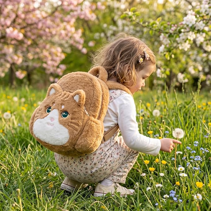 Lazada Adorable Cat Toddler Backpacks - Shaped Plush Backpack for Kids & Cat Lovers, Soft Stuffed Animal Backpack, Perfect for School, Travel & Daily Use 11Inches