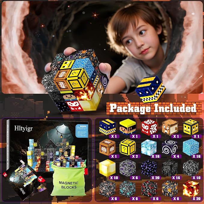 150PCS Magnetic Blocks-Magnetic Building Blocks Magnet Toys Set Stacking Cave World with Magnet Construction Toys STEM Sensory Gift for Kids Toddlers Boys & Girls Birthday Gifts Ages 3+