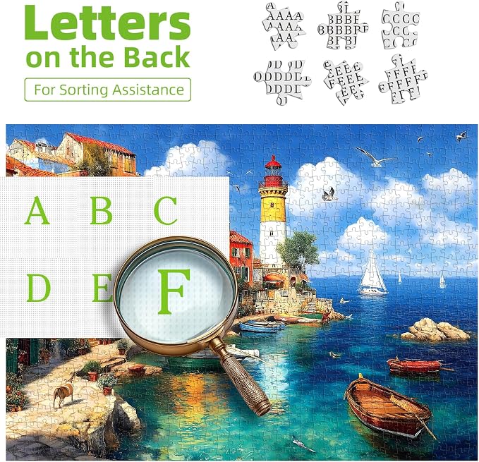 Summer Colorful Coastal Village 1000 Piece Puzzle for Adults, Fun Puzzles for Adults 1000 Pieces with HD Print & Poster, 27.5 * 19.7 in Dust Free, for Gifts Halloween Christmas Family Games Lovers