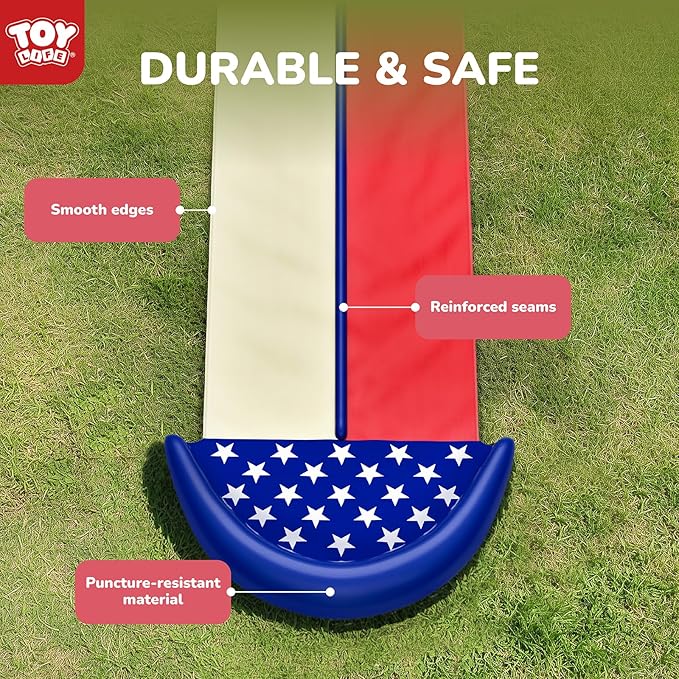 TOY Life Giant American Flag Water Slides for Kids 20FT Waterslide Backyards Lawn with 2 Bodyboards 2 Lane Slip Splash and Slide Summer Toys with Built-in Sprinkler for Backyard Outdoor Water Toys Fun