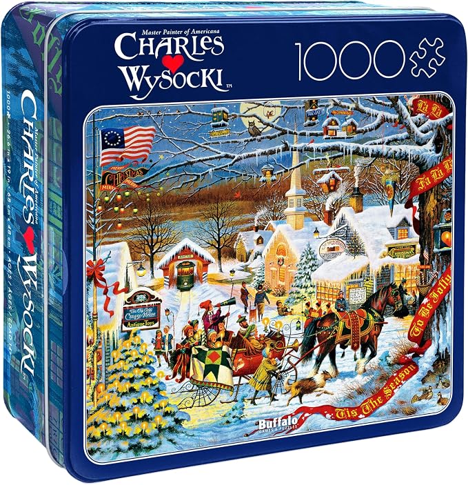 Buffalo Games - Small Town Christmas - Charles Wysocki - 1000 Piece Holiday Jigsaw Puzzle in Premium Collector’s Tin - Festive Challenge for Adults & Families - Finished Size 26.6 x 19