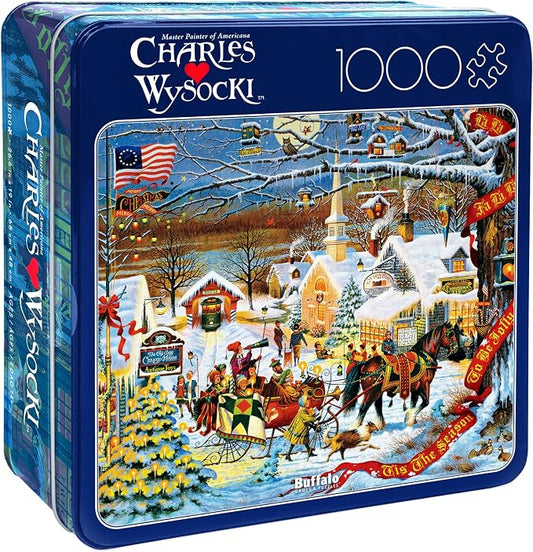 Buffalo Games - Small Town Christmas - Charles Wysocki - 1000 Piece Holiday Jigsaw Puzzle in Premium Collector’s Tin - Festive Challenge for Adults & Families - Finished Size 26.6 x 19