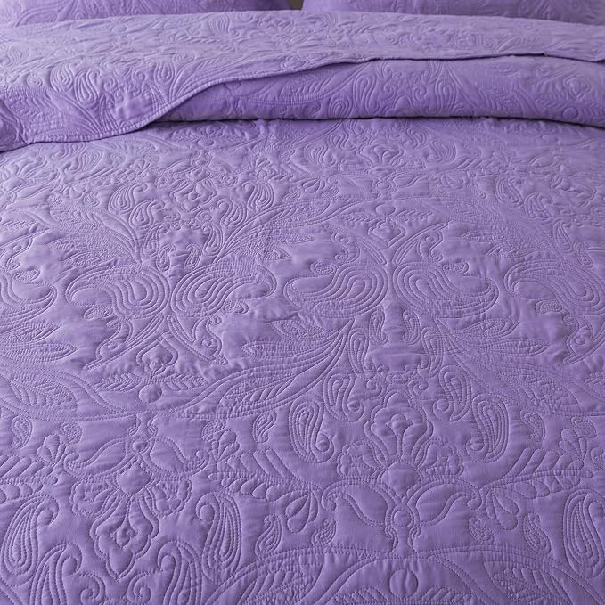 HoneiLife Quilt Sets King Size - 3 Piece Microfiber Quilt Set Lightweight Bedspreads Reversible Coverlets Rustic Bed Cover King Quilt Bedding Set All Season Quilts-Purple