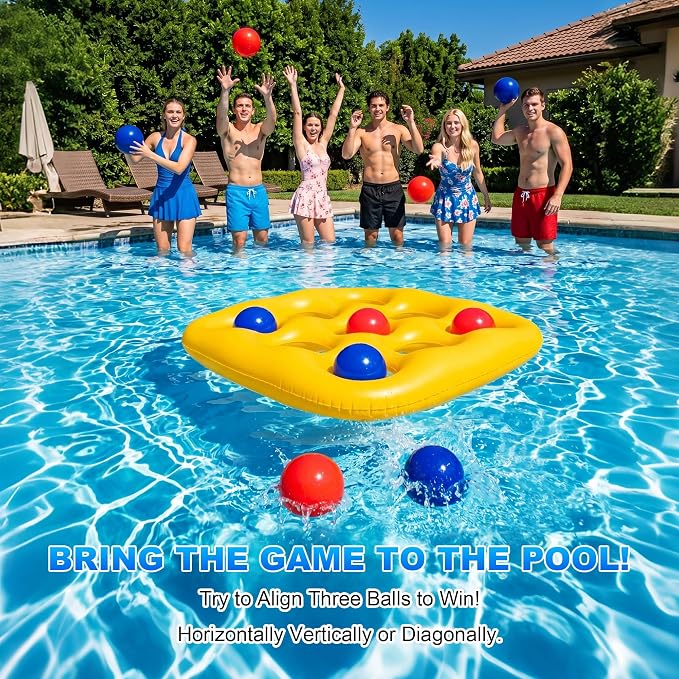 Pool Toys Games Set- Tic-Tac-Toe Inflatable PoolToy with 10 Balls Fun Summer Pool Party Beach Lawn Camping Party Float Game Water Ball Toys for AdultsTeens Kids 2-10 Players