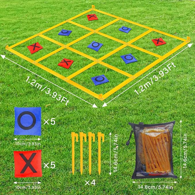 Giant Tic Tac Toe Outdoor Games for Kids Adults Family, Portable Tic Tac Toe Bean Bag Toss with 10pcs Bean Bag, Large Outdoor Lawn Backyard Games Carnival Field Day Game