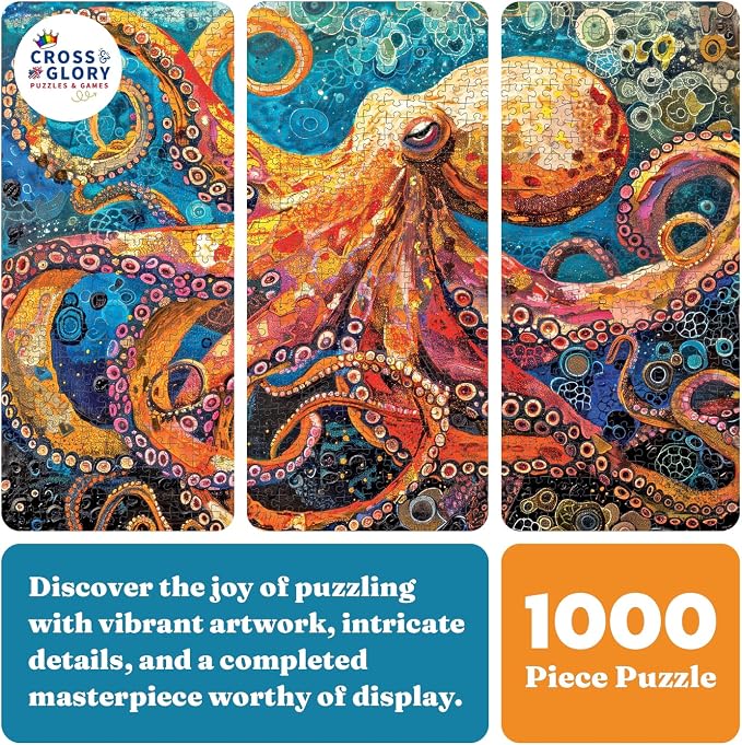 Cross & Glory | 1000 Piece Jigsaw Puzzles for Adults | The Great Blue Octopus Enigma | Deep Sea Octopus Puzzle | Satin Finish Ocean Puzzle 1000 Pieces | Ages 14+