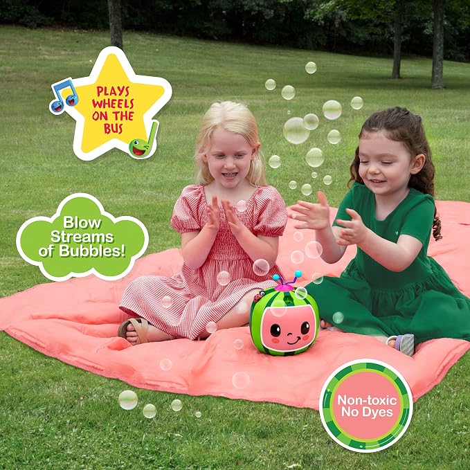 CoComelon NO Spill Musical Bubble Machine | Bubble Toy for Baby, Toddlers and Kids | Amazon Toys Exclusive with 20oz of Extra Bubble Solution (Bubble Solution Bottle Colors Will Vary)