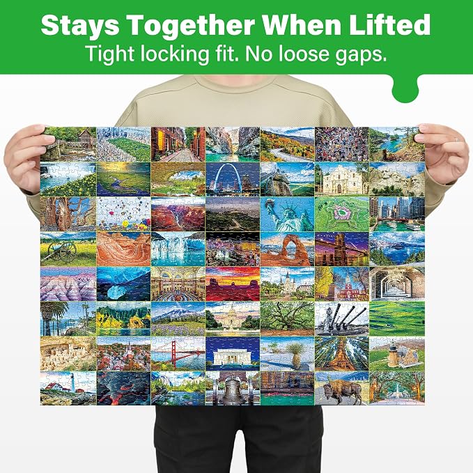 BenBen 1000 Piece Puzzle for Adults, Iconic America, 56 USA Landmarks, Travel Landscape Puzzle Including National Parks, Jigsaw Puzzles with Letters or Patterns on Back