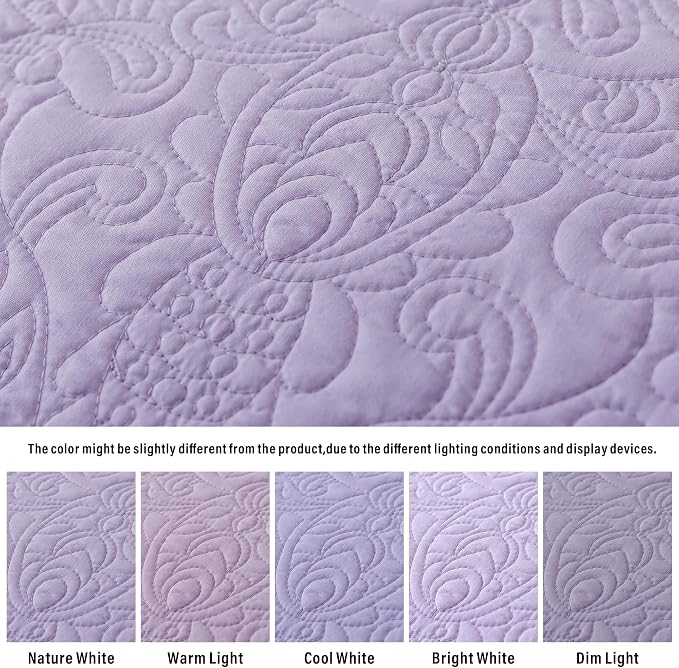 HoneiLife Quilt Sets King Size - Microfiber Bedspreads for King Bed, 3-Piece Lightweight Coverlets, Retro Bedlinen Sets, King Quilt Bedding Set All Season Use-Light Purple