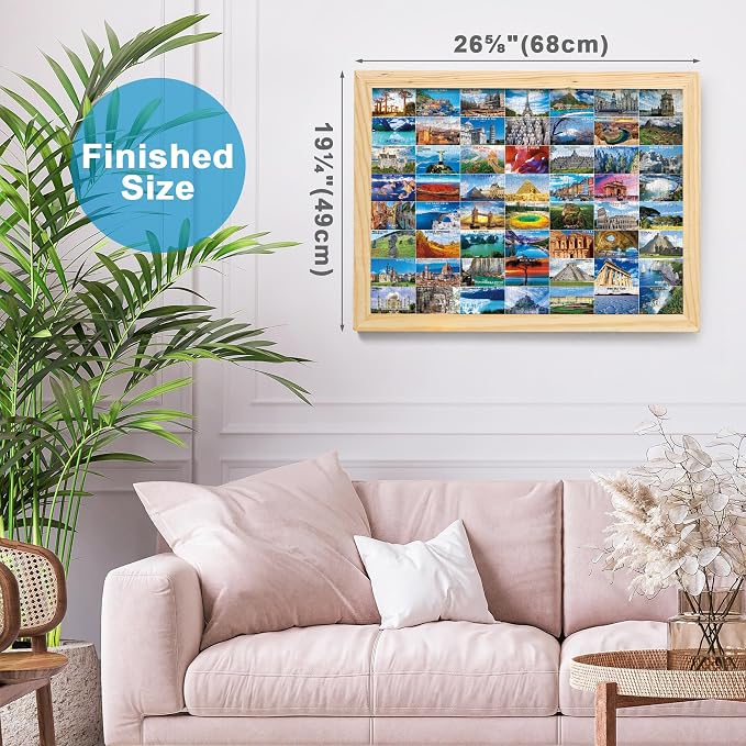 BenBen Puzzles for Adults 1000 Pieces, 56 Famous World Scenic Landmarks, Travel Poster Landscape Challenging Puzzle, Jigsaw Puzzles with Letters or Patterns on Back