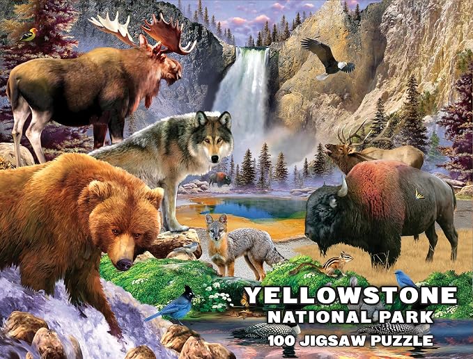 MasterPieces – 100 Piece Jigsaw Puzzle for Kid 6+ Years, Wildlife of Yellowstone National Park, Educational and Fun Game, Gift Idea for Children, 19" x 14"