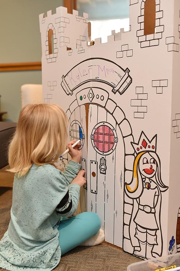 Easy Playhouse Fairy Tale Castle - Kids Art and Craft for Indoor and Outdoor Fun, Color, Draw, Doodle – Decorate and Personalize a Cardboard Fort, 32" X 32" X 43. 5" - Made in USA, Age 3+, White