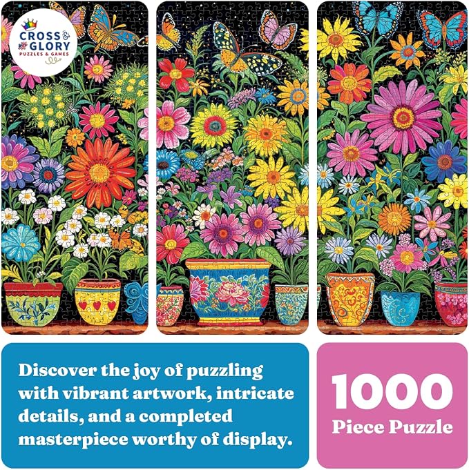 Cross & Glory | 1000 Piece Jigsaw Puzzles for Adults | Floral Fantasia: A Butterfly’s Haven | Garden Butterfly Puzzle | Satin Finish Flower Puzzles for Adults 1000 Pieces | Ages 14+
