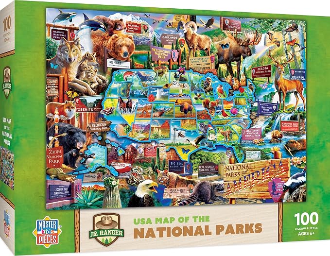 MasterPieces – 100 Piece Jigsaw Puzzle for Kid 6+ Years, National Parks Map, Educational and Fun Game, Gift Idea for Children, 19" x 14"
