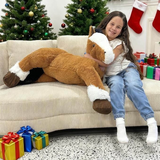Tezituor 47 Inch Darkbrown Horse Stuffed Animal, 4ft Giant Realistic Stuffed Pony Plush Toy, Ride-On Horse Plush Body Pillow for Girls, Boys & Horse Lovers Christmas Party Gift