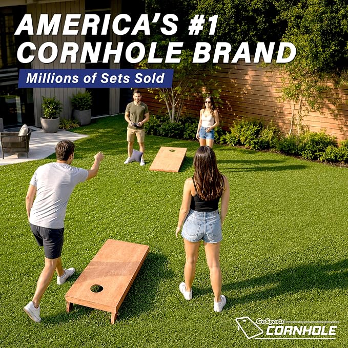 GoSports 4 ft x 2 ft Regulation Size Wooden Cornhole Boards Set with Light Brown Finish - Includes Carrying Case (Choose Your Colors)