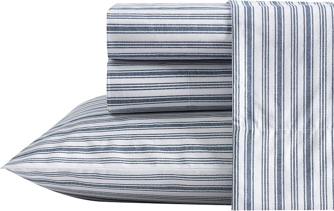 Nautica - Twin Size Sheet Set, Crisp & Tailored Cooling Sheets with a Smooth Cotton Percale Lightweight Feel - Bed Sheets with Matching Pillowcase & Fitted Sheet (Coleridge Stripe Blue)