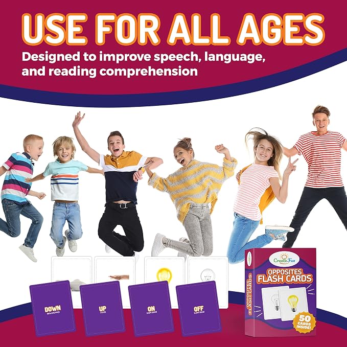 Opposites Flash Cards for Kids & Adults – 50 Realistic Matching Picture Cards for Speech Therapy, Dementia Activities, ESL, Autism Learning, Memory & Language Development, Classroom & Home Use