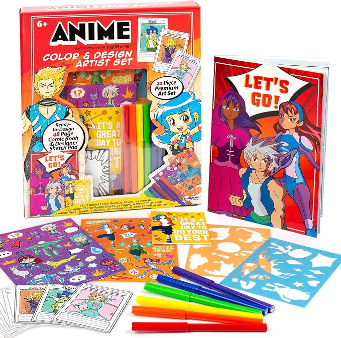 Made By Me Anime Color & Design Artist Set, 22-Piece Art Set, Create Your Own Comics, Make Your Own Manga & Anime Sketchbook, Gifts for Manga Enthusiasts, Arts & Crafts for Kids 6+