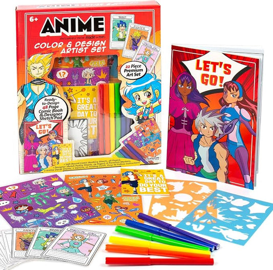 Made By Me Anime Color & Design Artist Set, 22-Piece Art Set, Create Your Own Comics, Make Your Own Manga & Anime Sketchbook, Gifts for Manga Enthusiasts, Arts & Crafts for Kids 6+