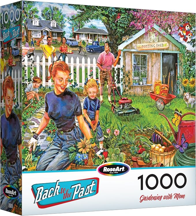 RoseArt - Back to the Past - Gardening with Mom 1000 Piece Jigsaw Puzzle - Vintage Retro Garden Scene Puzzle for Adults - Finished Size 26.625 x 19.25 Made in USA