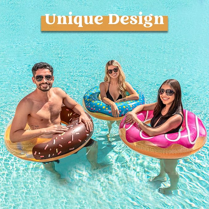 JOYIN Donut Pool Float 32” (3 Pack), Funny Pool Tube Toys for Swimming Pool Party and Donut Party Supplies