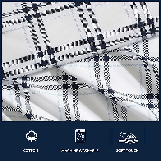 Nautica - Queen Bed Sheets, Lightweight Cotton Percale Bedding Set with Matching Pillowcases, Crisp & Cool, Oeko-Tex Certified (Ryan Cove Plaid Blue)