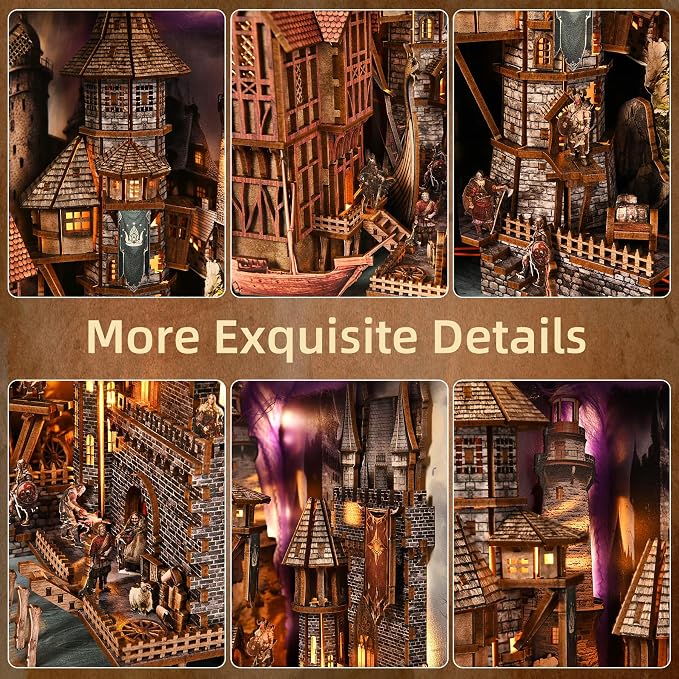 fifijoy DIY Viking Book Nook Kit, Miniature House Dollhouse Kit for Adult and Teens, Booknook Bookend Tiny House Model Build Bookshelf Insert Decor 3D Wooden Puzzle, Gifts for Family, Friends
