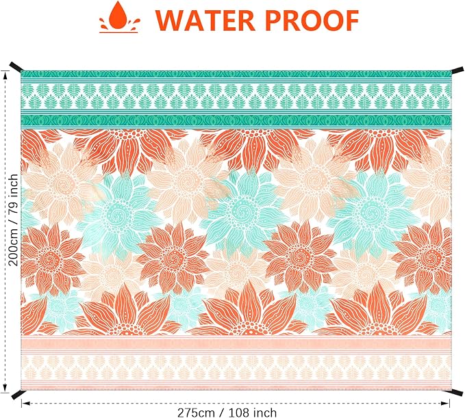 HIHOHO Beach Blanket Waterproof Sandproof Extra Large Beach Mat 79" X 83"/120"x108"for 1-8 Adults Quick Drying Durable Outdoor Picnic Mat for Beach Travel Camping Hiking