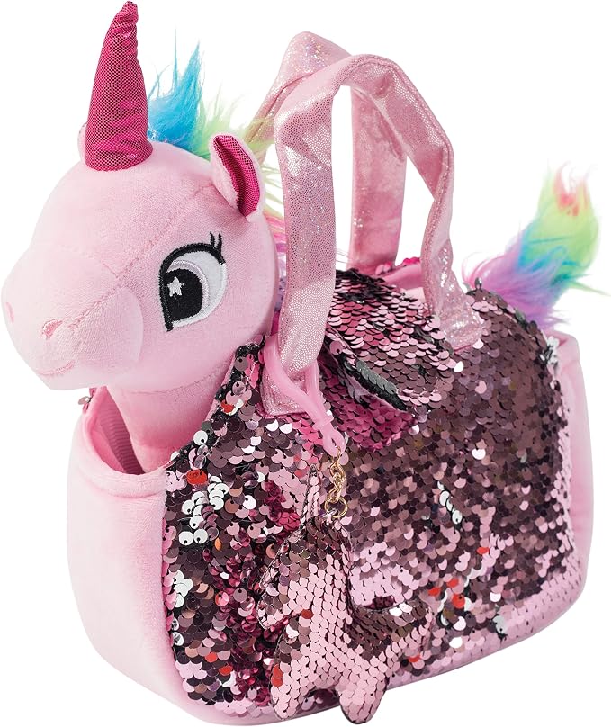 Little Jupiter Plush Pet Set w/Purse - Unicorn Stuffed Animals for Girls - Unicorn Plush - Stuffed Unicorns - Gift for Age 4-5 - 6-7 yrs (Pink Unicorn)