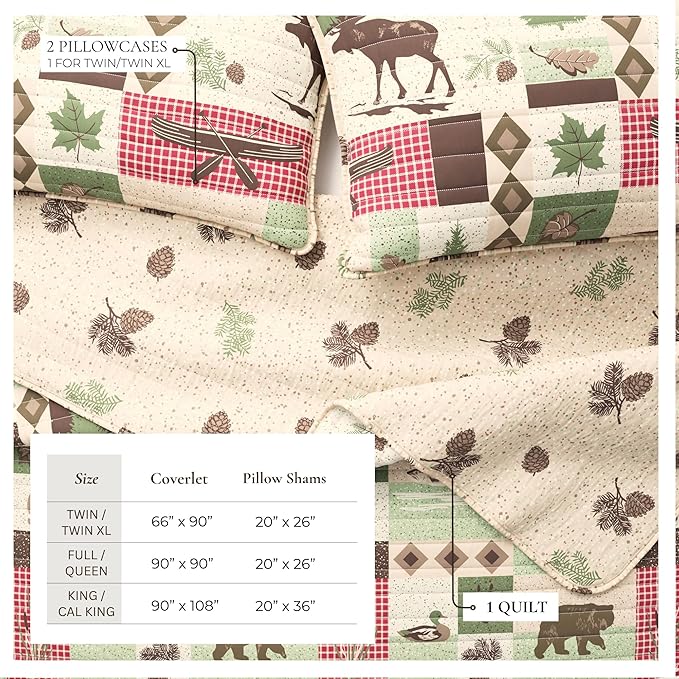 Great Bay Home Lodge Quilt Set - 3-Piece King/California King Size Rustic Bedding Set - Lightweight, All-Season, Reversible Bedspread (Lodge Patchwork)